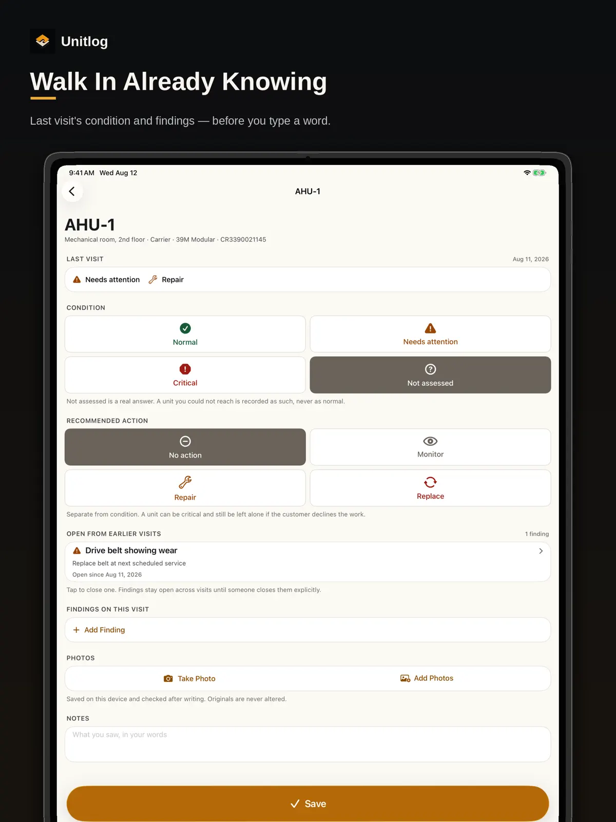 Unitlog on iPad, screenshot 1 of 4