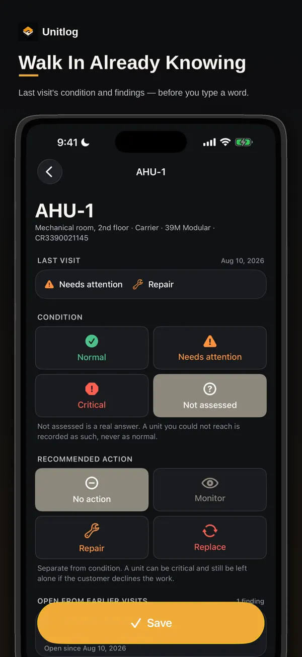 Unitlog on iPhone, screenshot 1 of 6