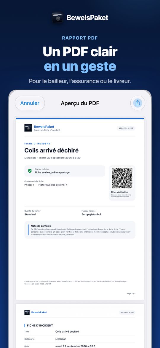 Un PDF clair en un geste – Pour le bailleur, l'assurance ou le livreur.