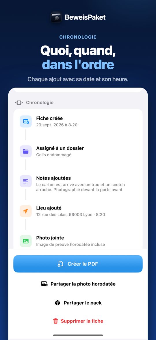 Quoi, quand, dans l'ordre – Chaque ajout avec sa date et son heure.
