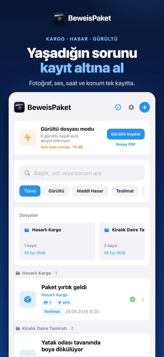 Yaşadığın sorunu kayıt altına al – Fotoğraf, ses, saat ve konum tek kayıtta.