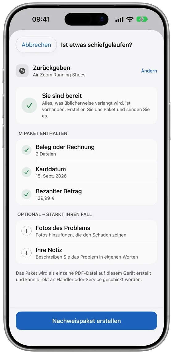 Nachweis-Checkliste vor dem Erstellen des PDFs