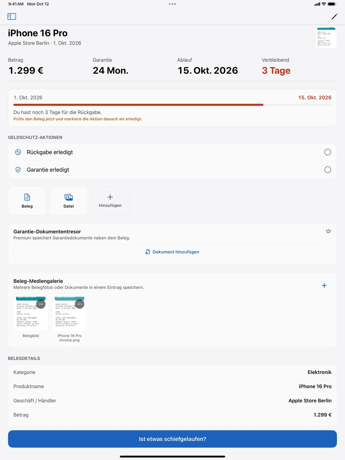 Produktdetails auf dem iPad