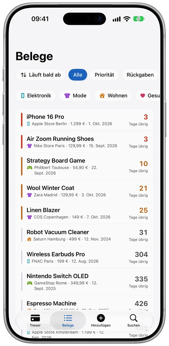 Bonliste auf dem iPhone