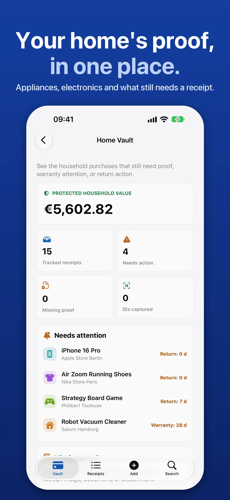 Your home's proof, in one place.