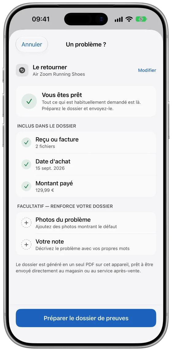 Liste des preuves avant de créer le PDF
