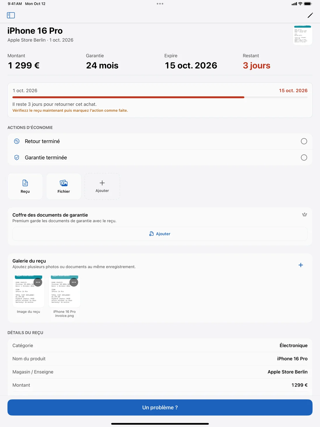 Détail du produit sur iPad