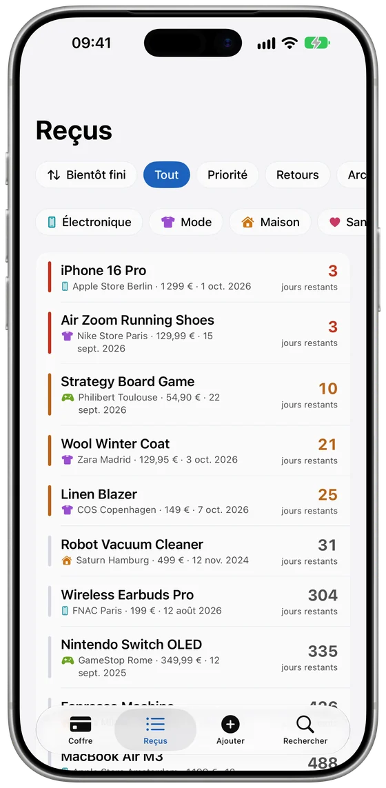 Liste des tickets sur iPhone