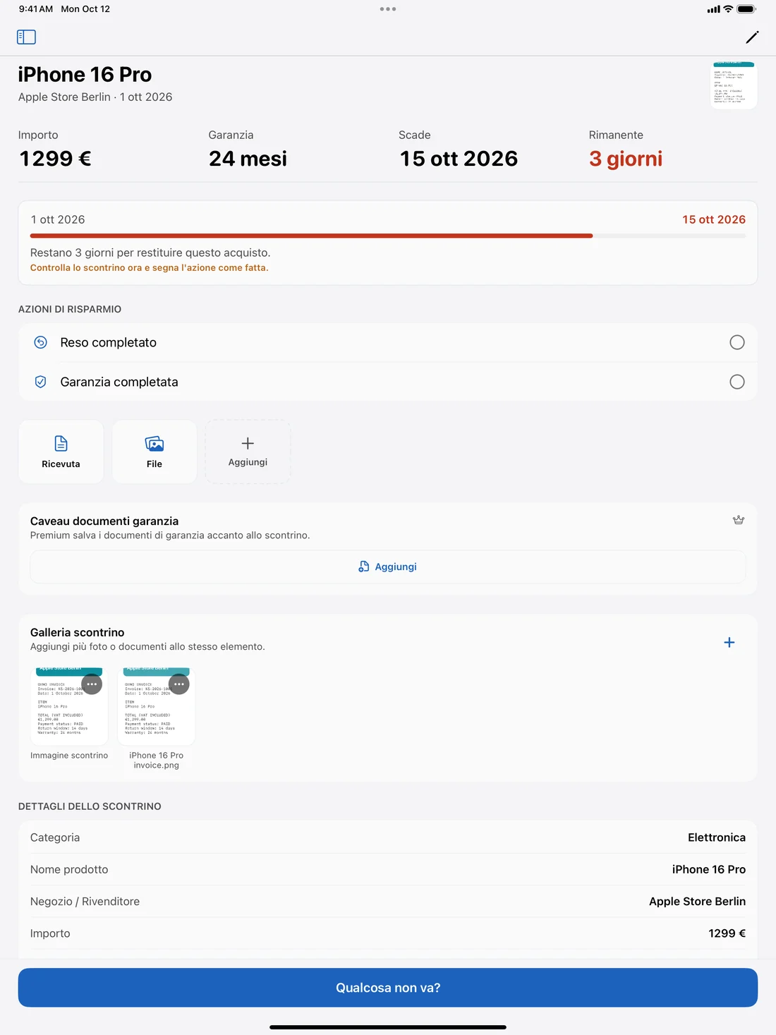 Dettagli del prodotto su iPad
