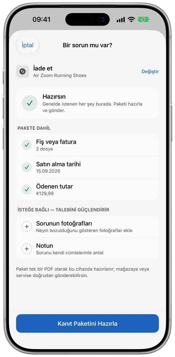 Başvuru PDF'inden önce kanıt kontrol listesi